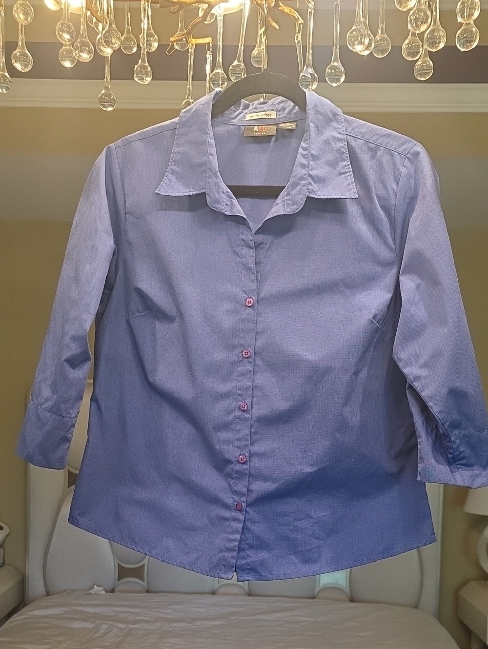 A.L.C. Ligth Navy Button Front Shirt Wrinkle Free Fabric Size L Petite